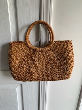 Woven Straw Tote Bag in Natural Brown